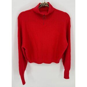 BP. Red Womens Cropped  Zipped Turtleneck Sweater